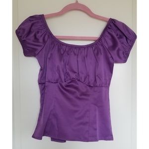 Pinup Couture Peasant Top in Satin Orchid Purple